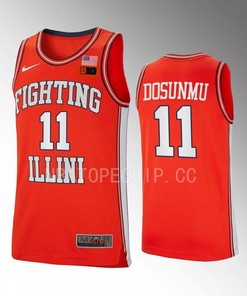 Ayo Dosunmu 11 Illinois Fighting Illini Orange Jersey Retro Basketball