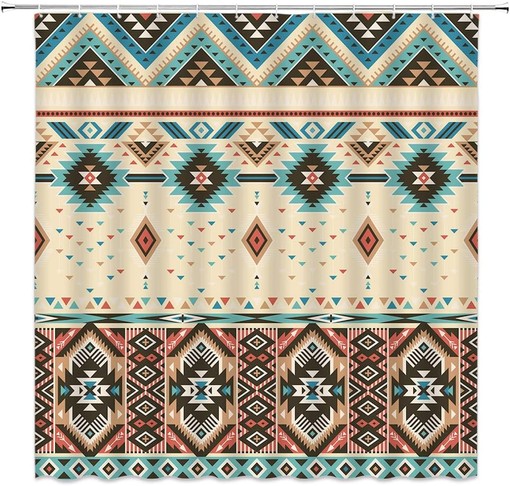 Aztec Geometric Vintage Shower Curtain - Southwestern Ethnic Bathroom Decor