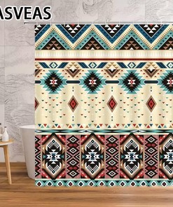 Aztec Geometric Vintage Shower Curtain - Southwestern Ethnic Bathroom Decor