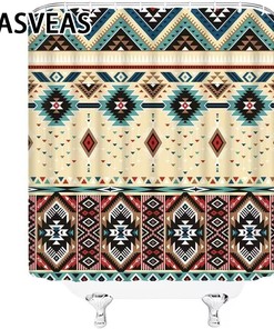 Aztec Geometric Vintage Shower Curtain - Southwestern Ethnic Bathroom Decor