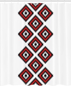 Aztec Motifs Shower Curtain, Native American Design with Zig Zag Ornaments, Bathroom Curtain