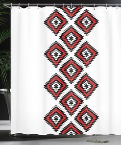 Aztec Motifs Shower Curtain, Native American Design with Zig Zag Ornaments, Bathroom Curtain