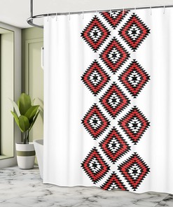 Aztec Motifs Shower Curtain, Native American Design with Zig Zag Ornaments, Bathroom Curtain