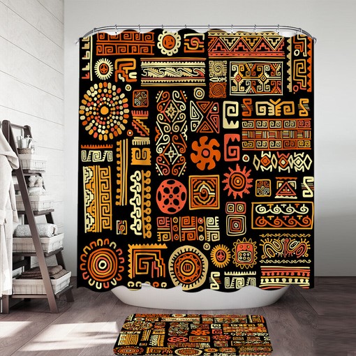 Aztec Native American Symbols Shower Curtain, Southwestern Bathroom Decor