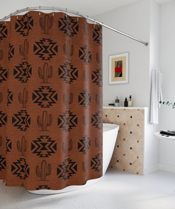 Aztec Shower Curtain - Rustic Grunge Cactus Pattern for Southwestern Bathroom Decor