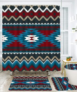 Aztec Southwest Native American Shower Curtain with Geometric Print for a Tribal Bathroom Decor