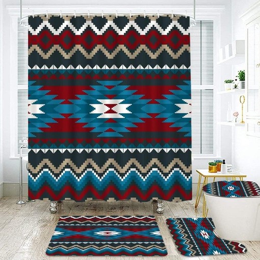 Aztec Southwest Native American Shower Curtain with Geometric Print for a Tribal Bathroom Decor