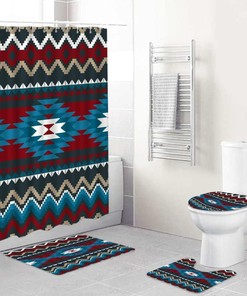Aztec Southwest Native American Shower Curtain with Geometric Print for a Tribal Bathroom Decor