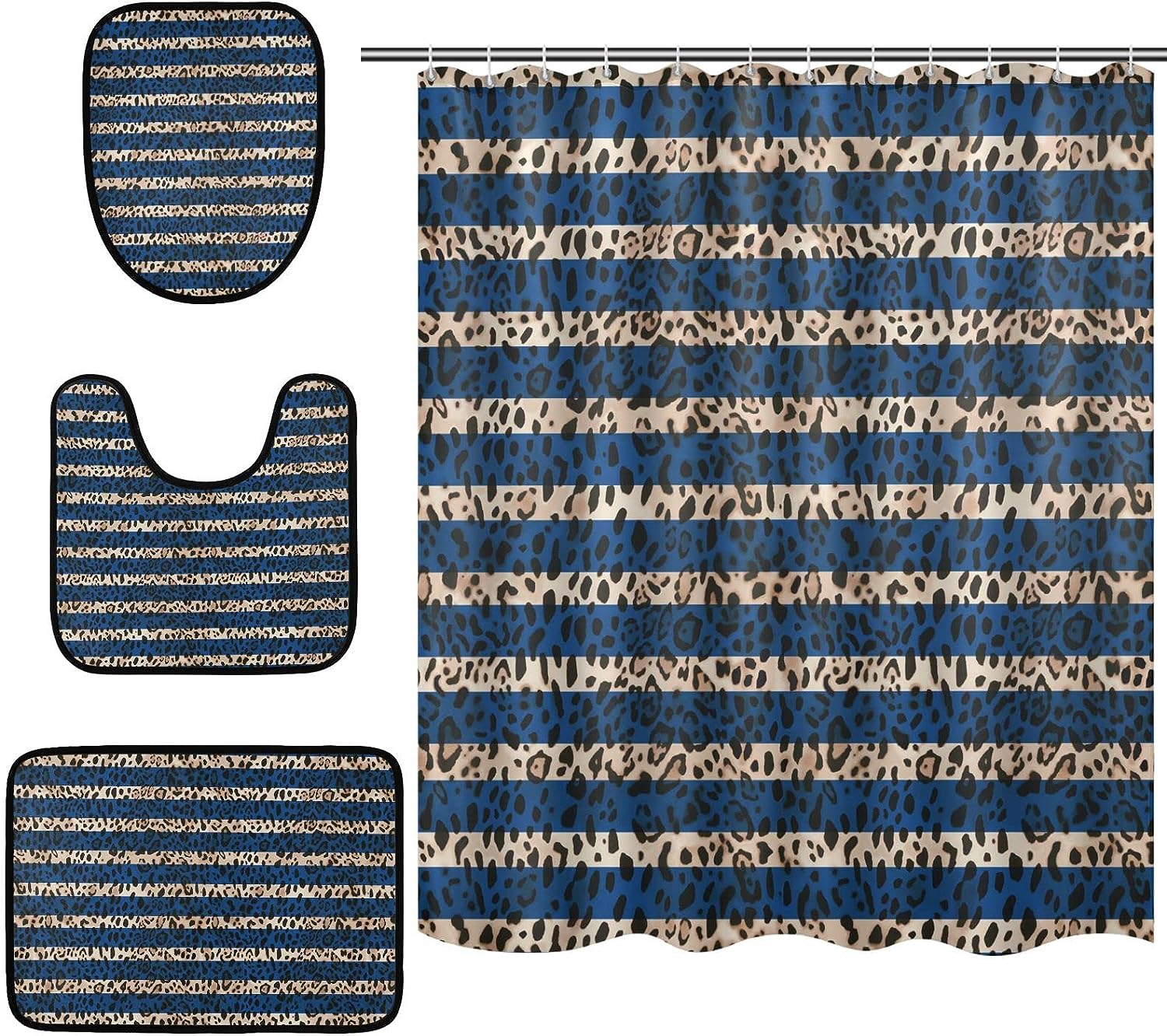 Aztec Stripe Leopard Spot Shower Curtain with Matching Mat and Contour - Unique Bathroom Decor