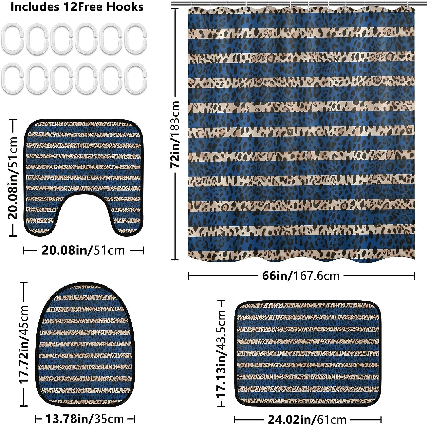 Aztec Stripe Leopard Spot Shower Curtain with Matching Mat and Contour - Unique Bathroom Decor