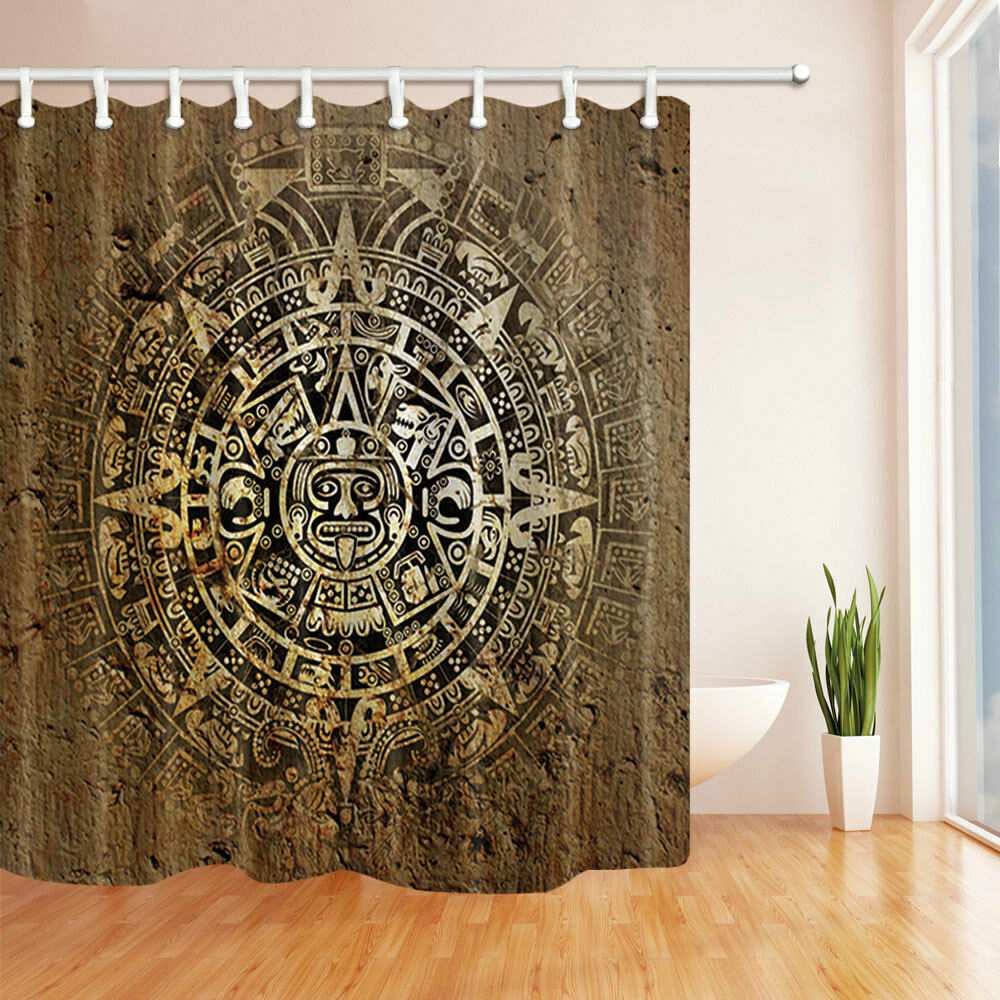 Aztec Sun Stone Calendar Shower Curtain - Vintage Ethnic Pattern for Bathroom Decor