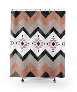 Aztec Western Shower Curtain - Modern and Neutral Bathroom Decor with Black and Tan Geometric Print