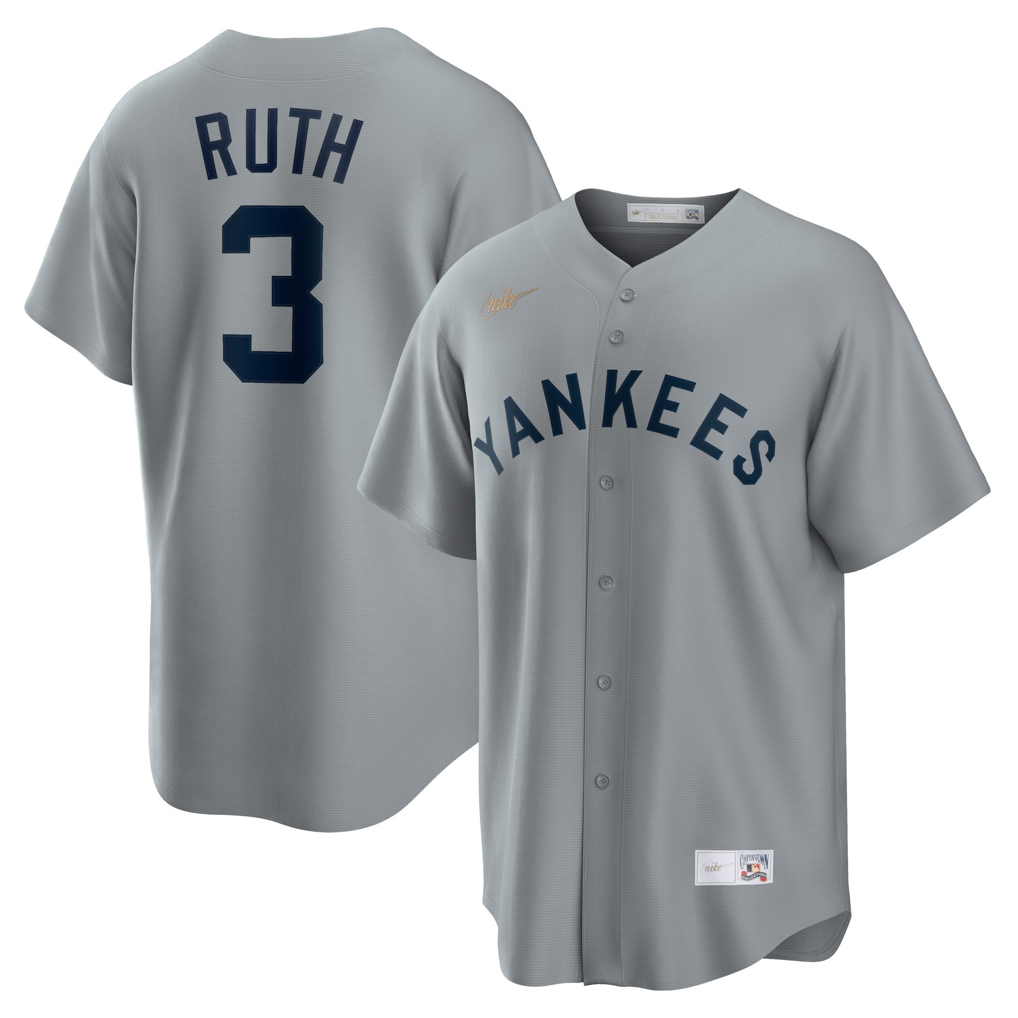 Babe Ruth New York Yankees Road Cooperstown Collection Player Jersey Gray Mlb