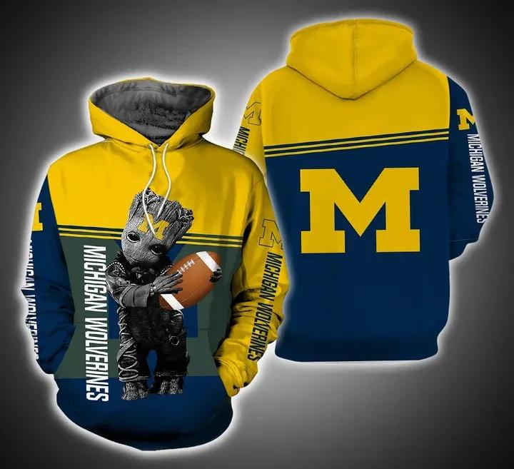 Baby Groot Hug Ball Michigan Wolverines 3D Hoodie NCAA Gifts