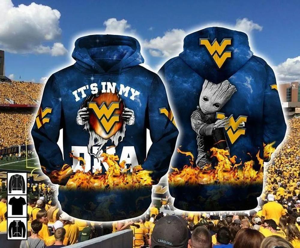 Baby Groot Itâs My West Virginia Mountaineers 3D All Over Print Zip Hoodie Gifts for NCAA Fans
