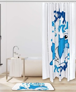 Baby Shark Shower Curtain - Cute Underwater Bath Curtain for Kid's Bathroom Decor