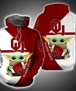 Baby Yoda Hug Ball Oklahoma Sooners 3D Hoodie Cool Oklahoma Sooners Gifts