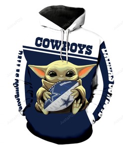 Baby Yoda Hug Dallas Cowboys All Over Print 3D Hoodie Zip Hoodie