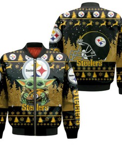 Baby Yoda Hugs Pittsburgh Steelers Rugby Ball 2020 Nfl Season Jersey Bomber Jacket