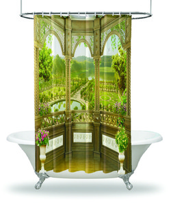 Balcony View Shower Curtain - Classic Garden Lake Art Bath Curtain for Relaxing Bathroom Decor
