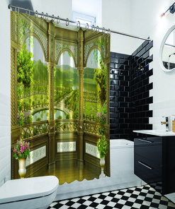 Balcony View Shower Curtain - Classic Garden Lake Art Bath Curtain for Relaxing Bathroom Decor