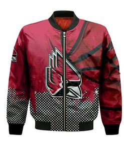 Ball State Cardinals Bomber Jacket Basketball Net Grunge Pattern- NCAA