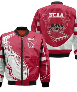 Ball State Cardinals Bomber Jacket  - Fire Football - NCAA