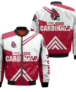 Ball State Cardinals Football Bomber Jacket  - Stripes Cross Shoulders - NCAA