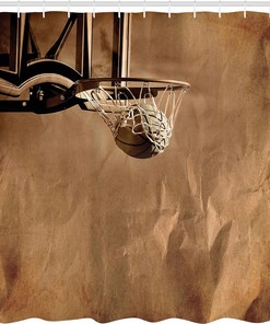 Ball in The Net Shower Curtain, Sports Competition Cloth Bathroom Decor in Sepia