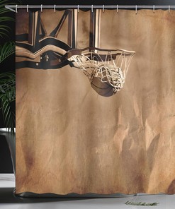 Ball in The Net Shower Curtain, Sports Competition Cloth Bathroom Decor in Sepia