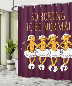 Ballerina Monkey Shower Curtain, Dancing Monkeys with So Boring to Be Normal Words Print- Bathroom Decor