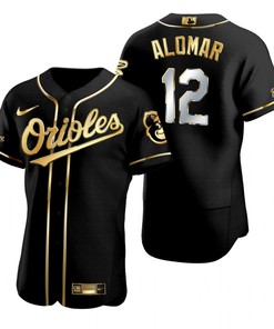 Baltimore Orioles #12 Roberto Alomar Mlb Golden Brandedition Black Jersey Gift For Orioles Fans