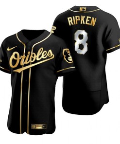 Baltimore Orioles #8 Cal Ripken Jr. Mlb Golden Brandedition Black Jersey Gift For Orioles Fans