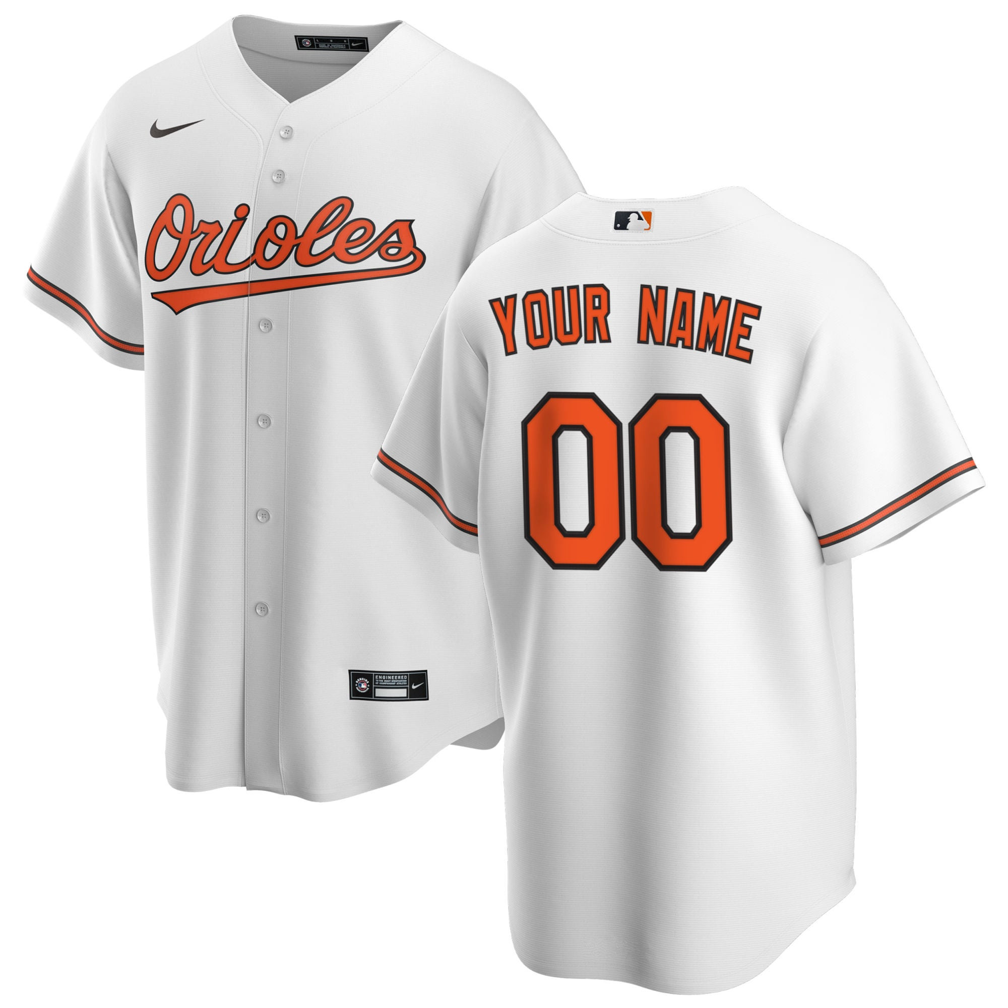 Baltimore Orioles Home Replica Custom Jersey - White Custom Jerseys Mlb