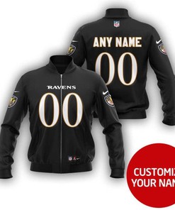 Baltimore Ravens #00 Personalized Black Jersey Style Gift With Custom Number Name For Ravens Fans Bomber Jacket