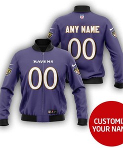 Baltimore Ravens #00 Personalized Purple Jersey Style Gift With Custom Number Name For Ravens Fans Bomber Jacket