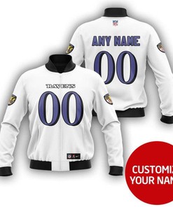 Baltimore Ravens #00 Personalized White Jersey Style Gift With Custom Number Name For Ravens Fans Bomber Jacket
