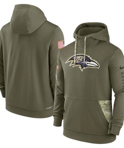 Baltimore Ravens 2022 Salute to Service Therma Performance Pullover Men Hoodie - Olive