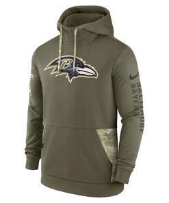 Baltimore Ravens 2022 Salute to Service Therma Performance Pullover Men Hoodie - Olive