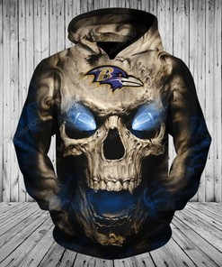 Baltimore Ravens 3D Skull Hoodie