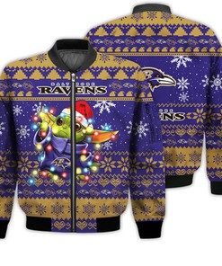 Baltimore Ravens Baby Yoda Star Wars Sports Football American Ugly Christmas Gifts Unisex 3D Bomber Jacket