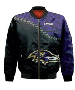 Baltimore Ravens Bomber Jacket Grunge Polynesian Tattoo - NFL