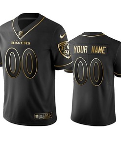 Baltimore Ravens Custom Black Golden Brandedition Nfl 100 Year Anniversary Mens Jersey