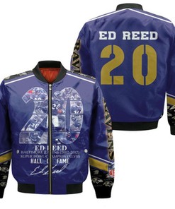 Baltimore Ravens Ed Reed 20 Hall Of Fame Best Player NFL America Football Gift For Ravens Fans Bomber Jacket