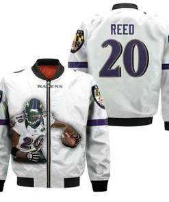 Baltimore Ravens Ed Reed 20 NFL Legendary Captain White Gift For Ravens Fans Bomber Jacket