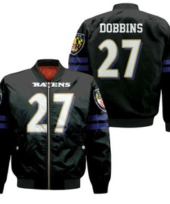 Baltimore Ravens J K Dobbins 27 Black Jersey Inspired Bomber Jacket