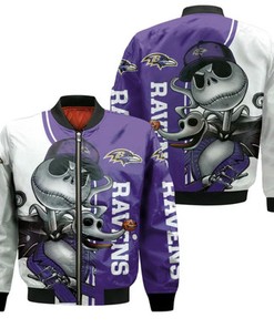 Baltimore Ravens Jack Skellington And Zero Bomber Jacket Model 481