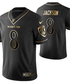 Baltimore Ravens Lamar Jackson 8 2021 Nfl Golden Brandedition Black Jersey Gift For Ravens Fans