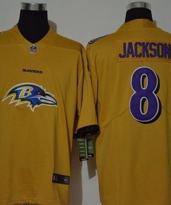 Baltimore Ravens Lamar Jackson #8 Nfl 2020 Gold Jersey