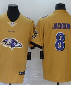 Baltimore Ravens Lamar Jackson #8 Nfl 2020 Yellow Jersey